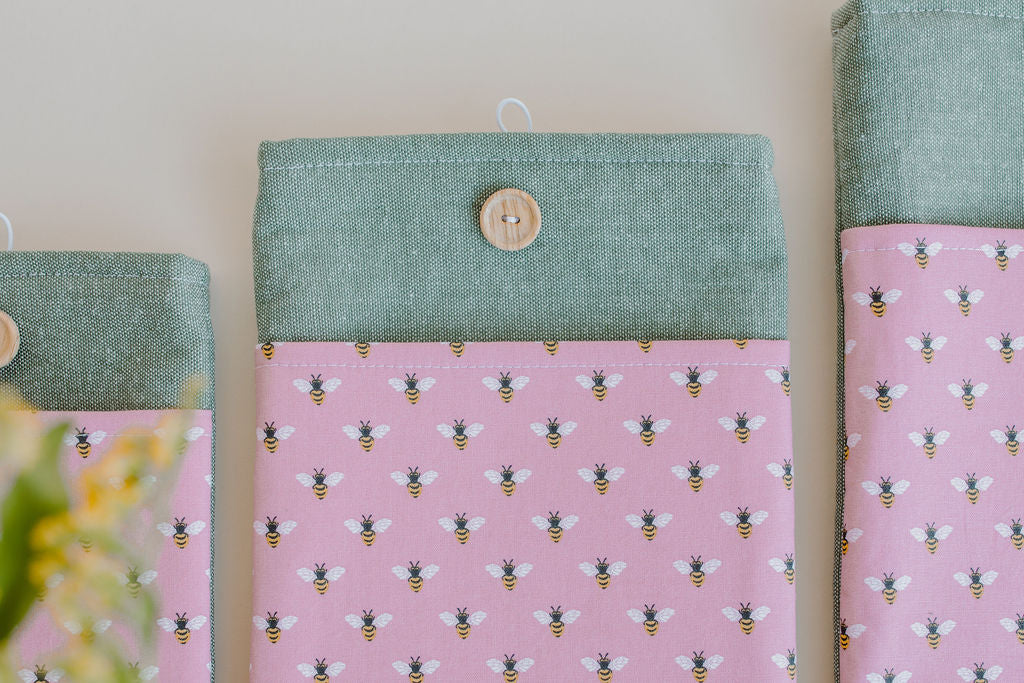 Bee Pattern Book Sleeve with Pocket - Book Protector - Book Gift - Book Cover - E-reader Cover - Spring Book Sleeve
