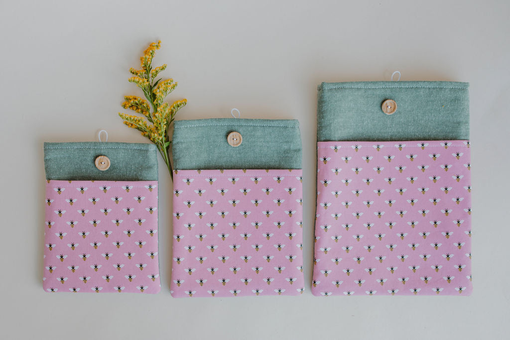 Bee Pattern Book Sleeve with Pocket - Book Protector - Book Gift - Book Cover - E-reader Cover - Spring Book Sleeve