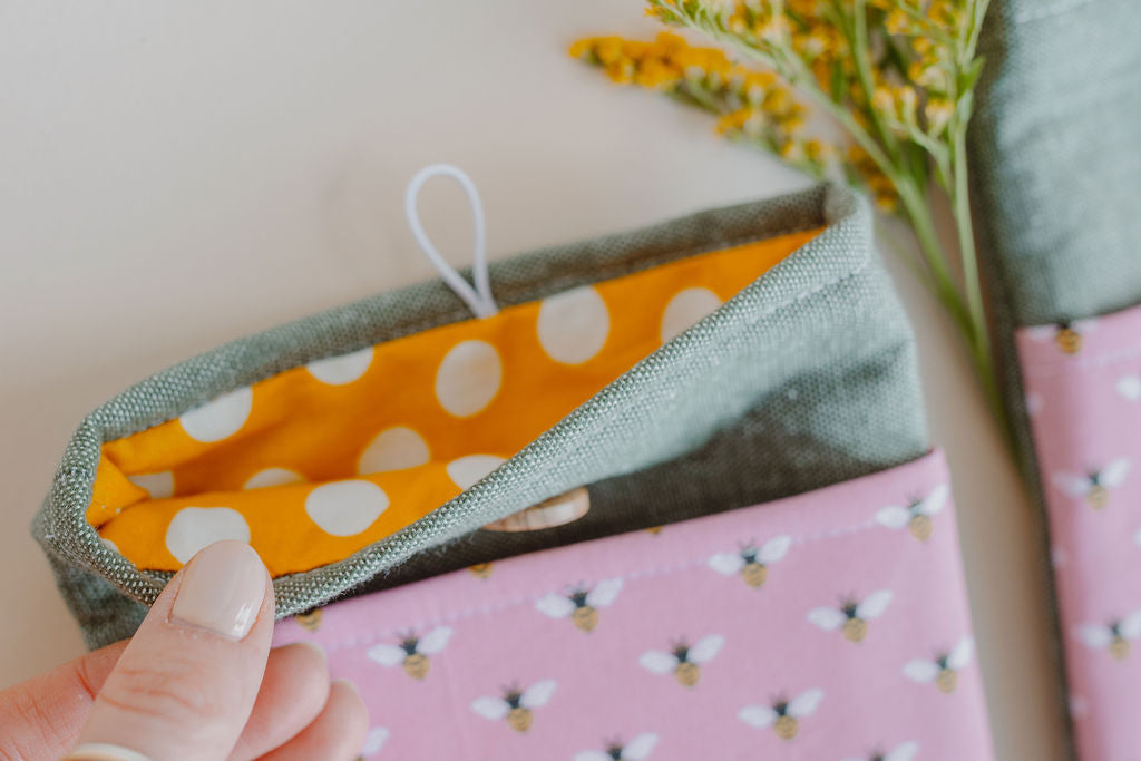 Bee Pattern Book Sleeve with Pocket - Book Protector - Book Gift - Book Cover - E-reader Cover - Spring Book Sleeve