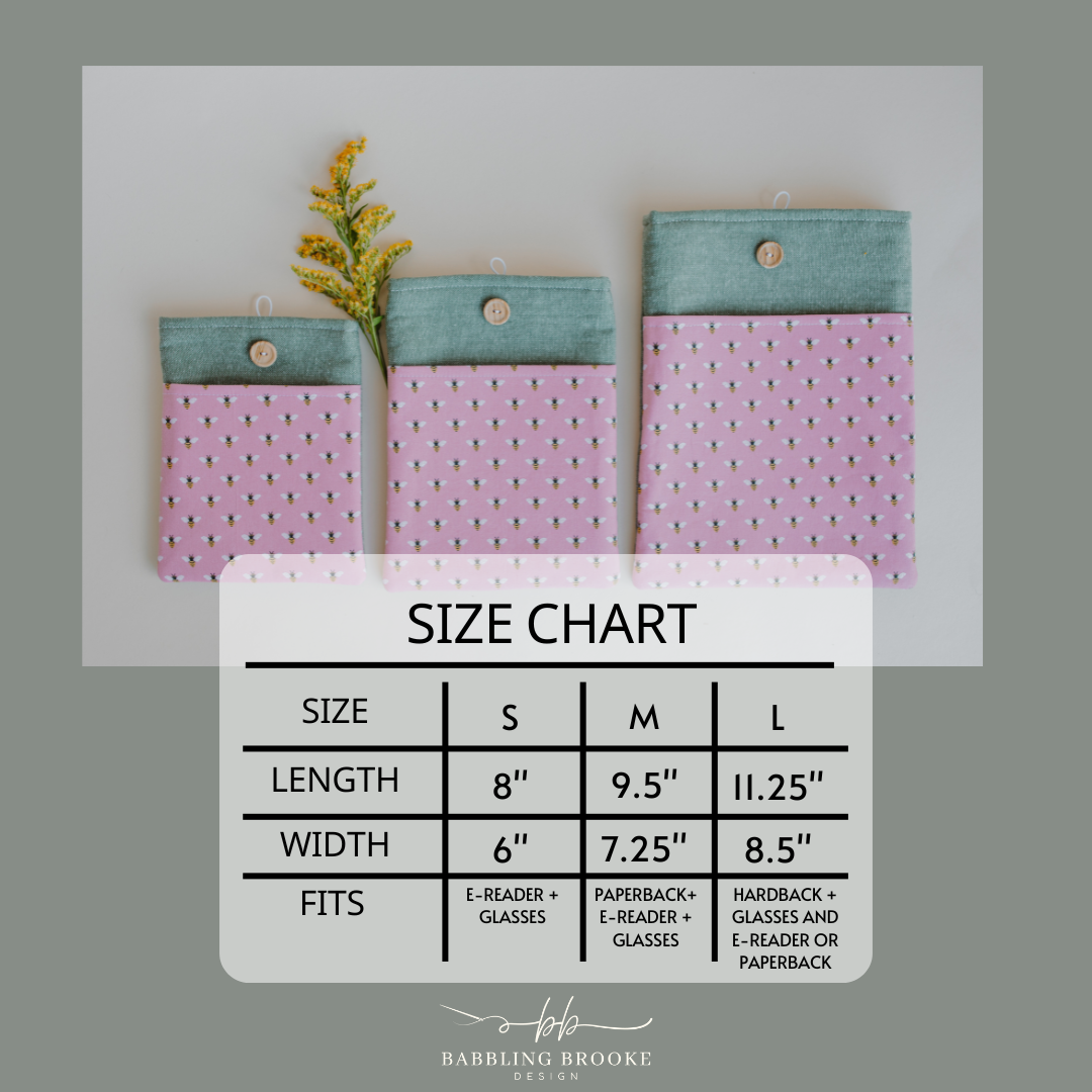 Bee Pattern Book Sleeve with Pocket - Book Protector - Book Gift - Book Cover - E-reader Cover - Spring Book Sleeve