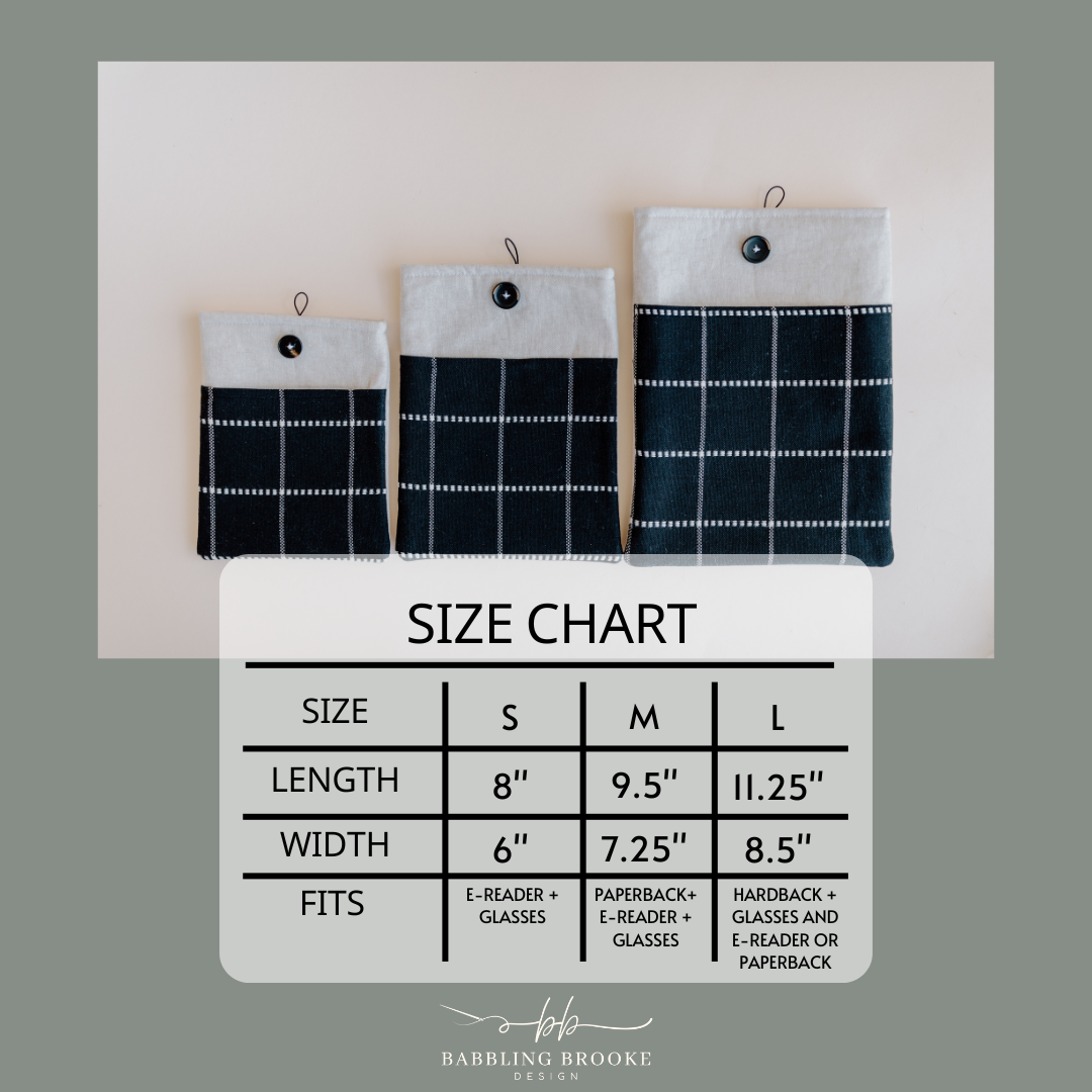 Black Plaid Book Sleeve with Pocket - Book Protector - Book Gift - Book Cover - E-reader Cover - Spring Book Sleeve